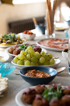 Grapes, green grape, fresh fruit antipasti healthy buffet food, European cuisine lunch