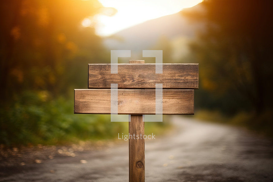 Blank Wooden Sign Direction with Blurred Nature Background