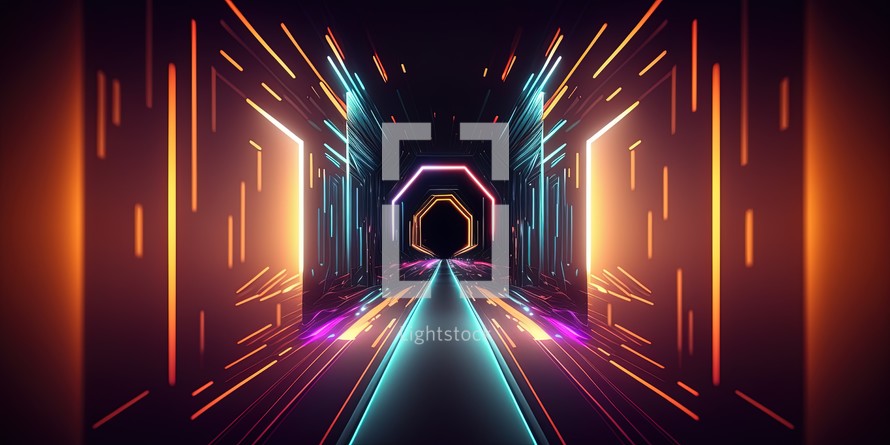 Futuristic corridor tech background with neon light
