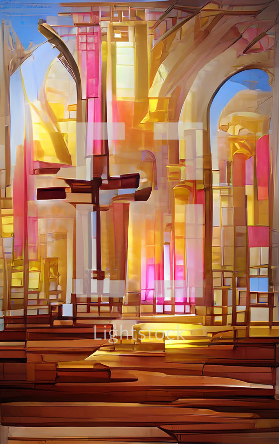 cathedral sanctuary with cross artwork