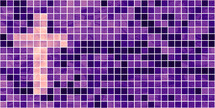 light peach purple cross on dark purple mosaic grid