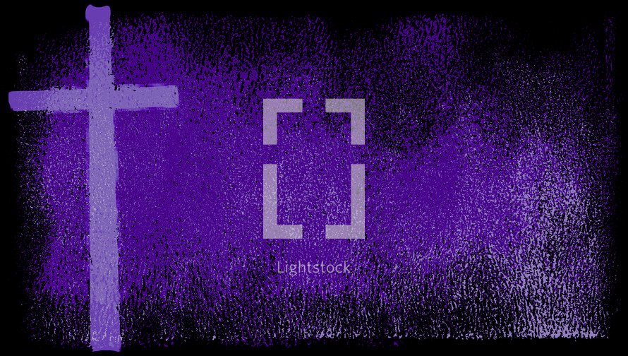 purple cross in silkscreen style and brayer effect on black