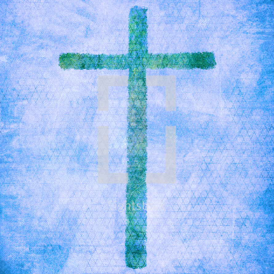blue green cross distressed painting 