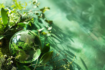 AI Generated Image. Earth Day mockup on a green background with copy space and plants