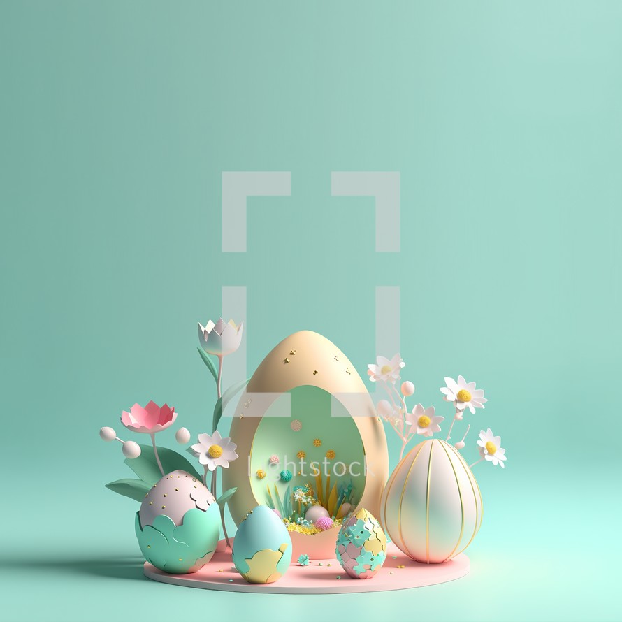 3D Rendering illustration of a happy Easter background