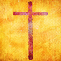 red orange cross on yellow orange grunge texture square