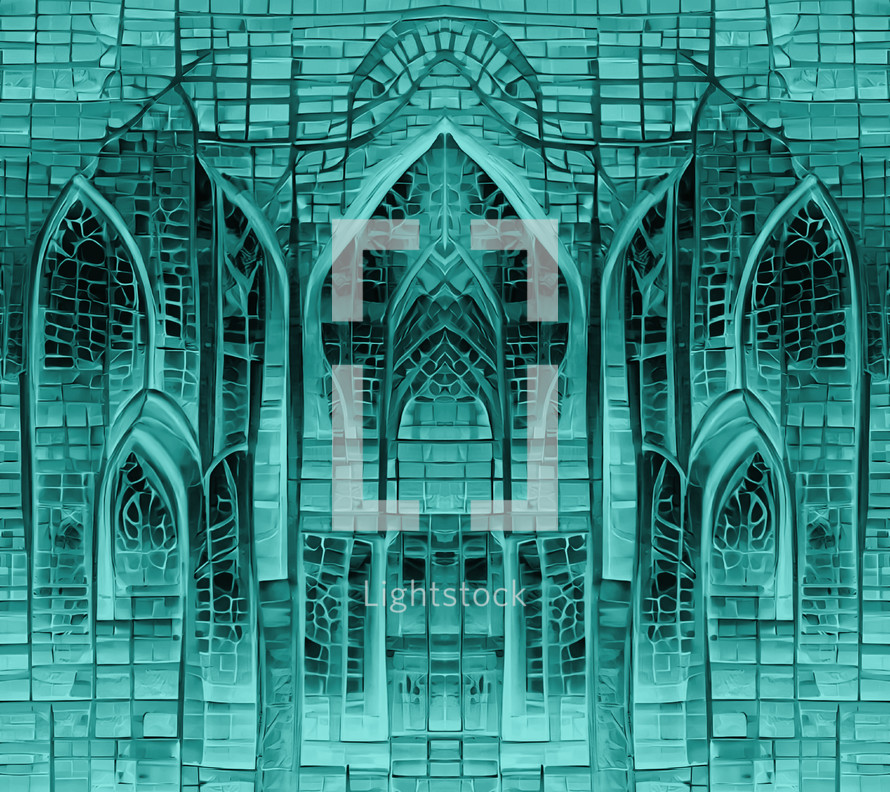 monochromatic arches mosaic design background in blue green color