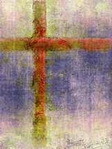 dramatic cross in orange red purple blue pink green grunge texture 
