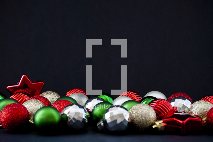 Christmas ornaments on a black background 