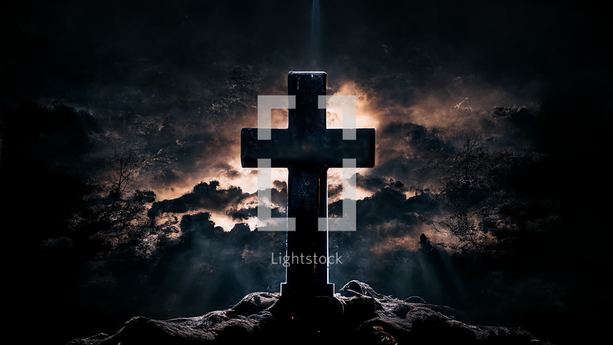 Silhouette of a cross with light from behind 