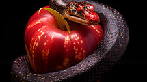 a black snake wrapped around an apple