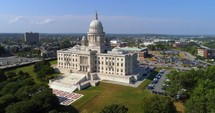 4K State Capitol Building Aerial Providence Rhode Island City Urban Freedom Circle