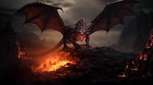 Fire breathing dragon in a black night, the epic battle evil Prophesies - concept art