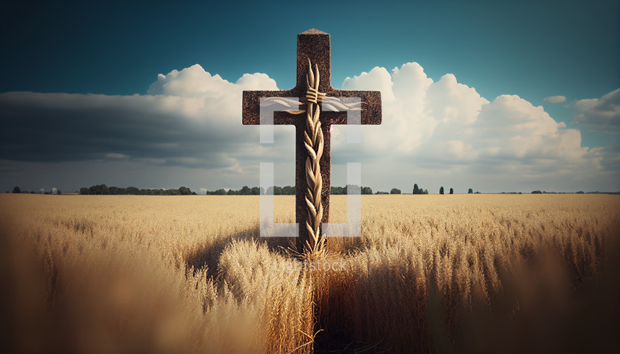 A cross in the middle of a wheat field
