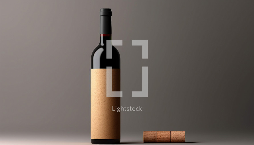 A minimalistic design with a single wine bottle and a cork.