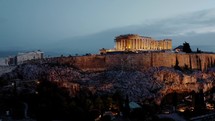 Athens Acropolis And Parthenon In Evening In Prores 4K Drone Shot. City Center