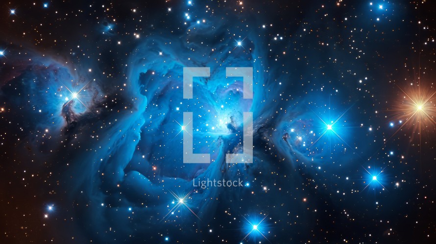 Photo concept of the Pleiades Open Cluster, emphasizing its bright stars and reflection nebulae Generative AI