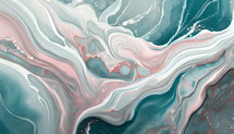 flowing marbled background in muted teal, pink, gray and white