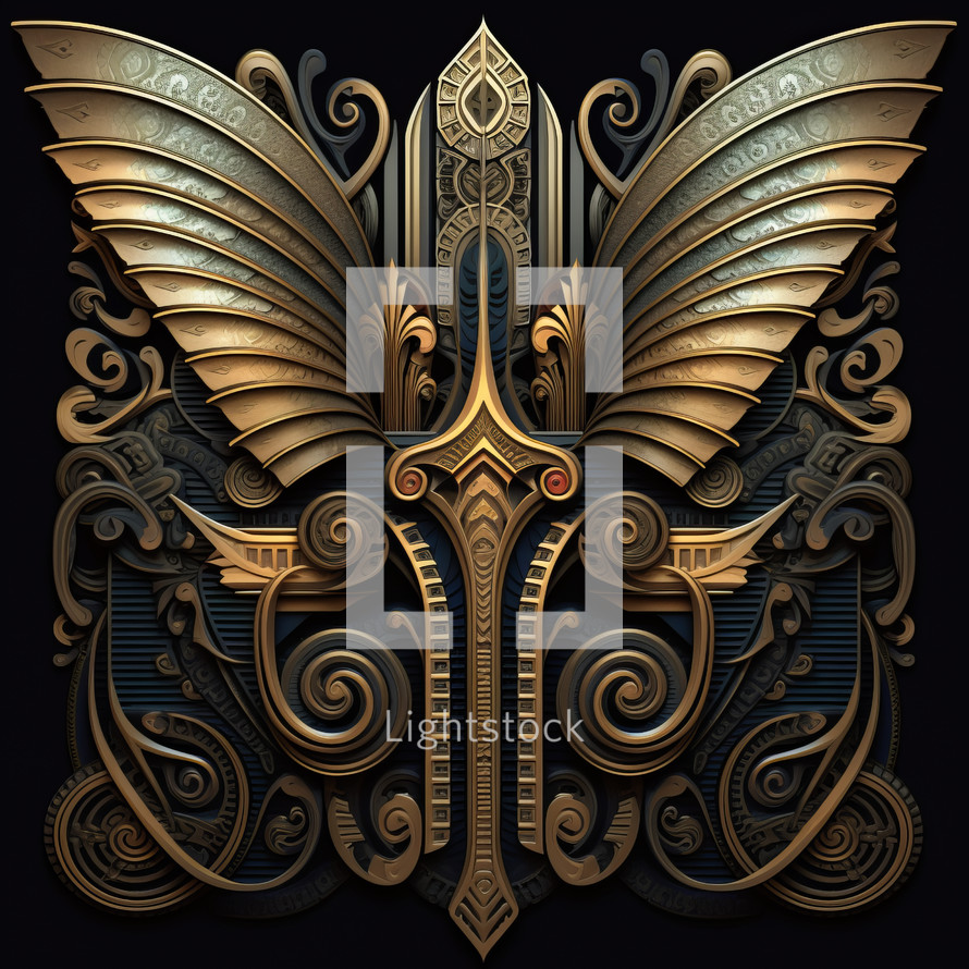 3D Angelic Steampunk Art Emblem in Egyptian Times