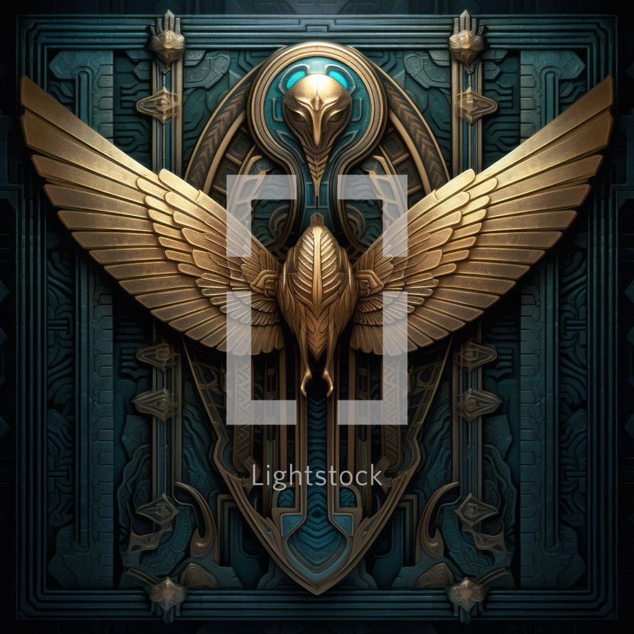 3D Angelic Steampunk Art Emblem in Egyptian Times