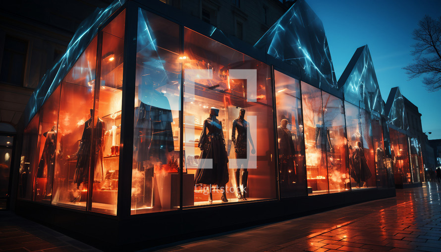 storefront with holographic displays 