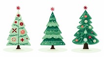 Christmas trees decorated with toys white background Minimalism flat cartoon illustration Generative AI