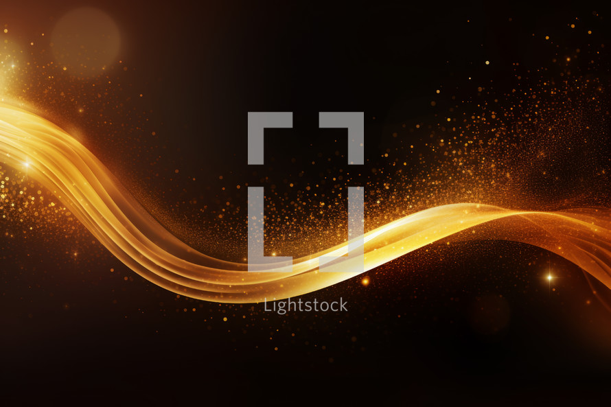 AI Generated Image. Abstract luxury swirling background with golden waves and particles