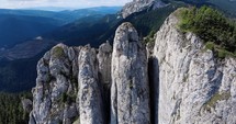 Sandstone And Limestone Massif Of Hasmas Mountains In The Romanian Carpathian Mountain Range Near Piatra Singuratica In Romania.
