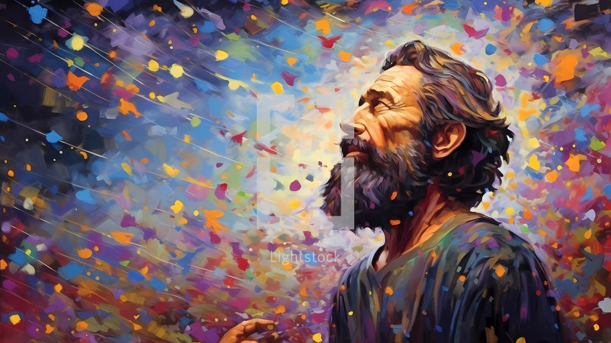 Colorful painting art portrait of Abraham. Abstract art