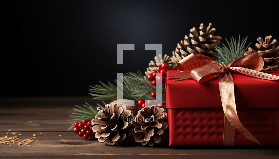 Christmas Pine Cones and gift background 