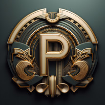 3D Emblem of Letter P in Deco Style Art