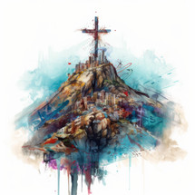 Painting of a Cross on a Hill of a City