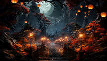 Haunted street and city for Halloween night