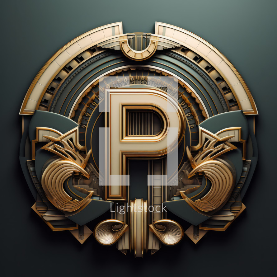 3D Emblem of Letter P in Deco Style Art