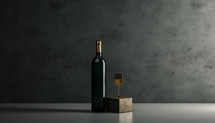 A minimalistic design with a single wine bottle and a glass