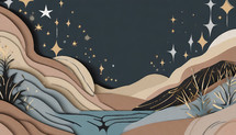 Neutral Dark River Illustration with Stars
