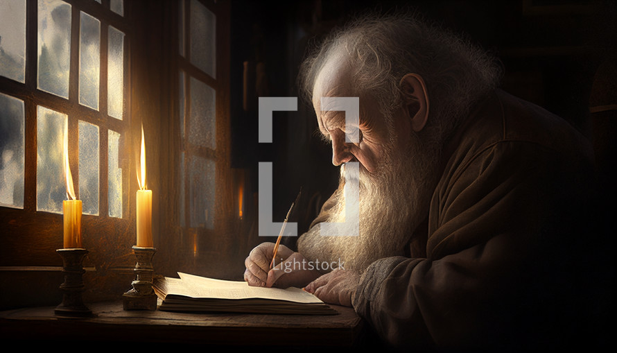 John writing his account in scripture