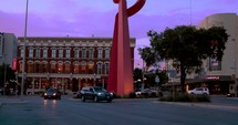 4K The Torch Of Friendship San Antonio Gimbal Shot City Texas Flag Traffic Intersection La Antorcha De La Amistad