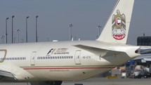 Etihad Airways Tracking Shot, Jet Busy Airport Abu Dhabi Tarmac 