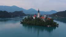 Lake Bled Sunrise Slovenia Church Drone Island Travel Eurpoe Drone Aerial