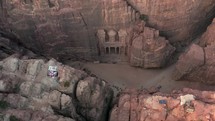 Petra Jordan Treasuary Aerial Drone Establishing Wonder Of The World Tour Tourist Wadi Rum Travel