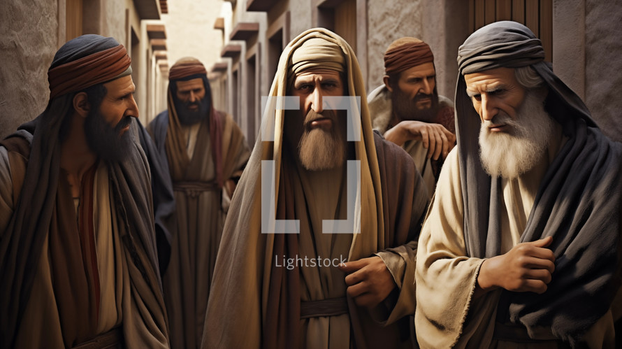 Pharisee in the streets of Jerusalem. New testament. Christian illustration.