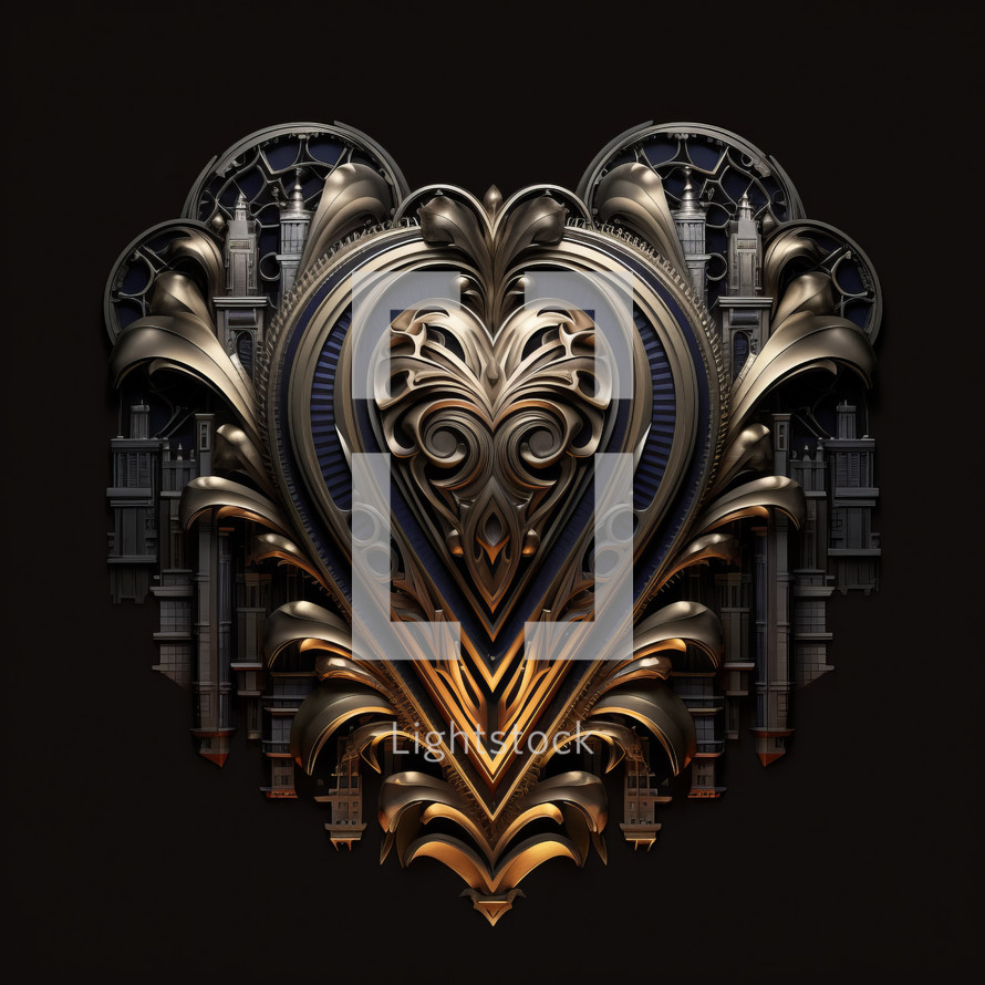 Heart emblem crest with industrial steampunk style.