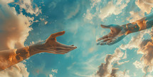 hands reach out to each other in the sky 