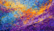 textural abstract canvas in purple yellow blue and orange background