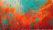 rich colors of paint in an abstract background canvas - red orange and turquoise green