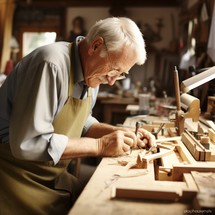 Stock image of an older man teaching a skill or craft, passing on knowledge and expertise Generative AI