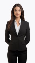 Generative AI woman in a formal suit hands in pockets