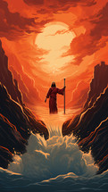 Moses parting the red sea illustration