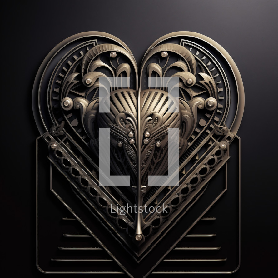 Heart emblem crest with industrial and deco steampunk style.